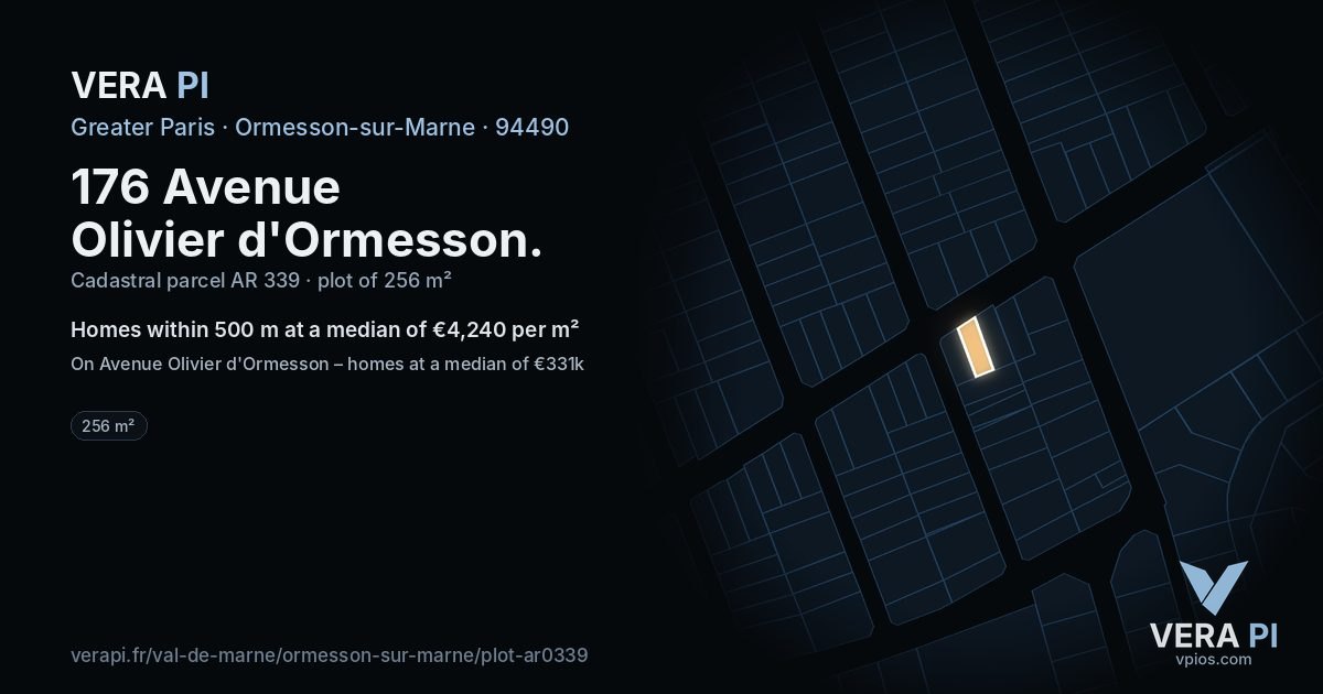 176 Avenue Olivier d'Ormesson, Ormesson-sur-Marne at night – the plot lit, the parcels around coloured by the prices near them