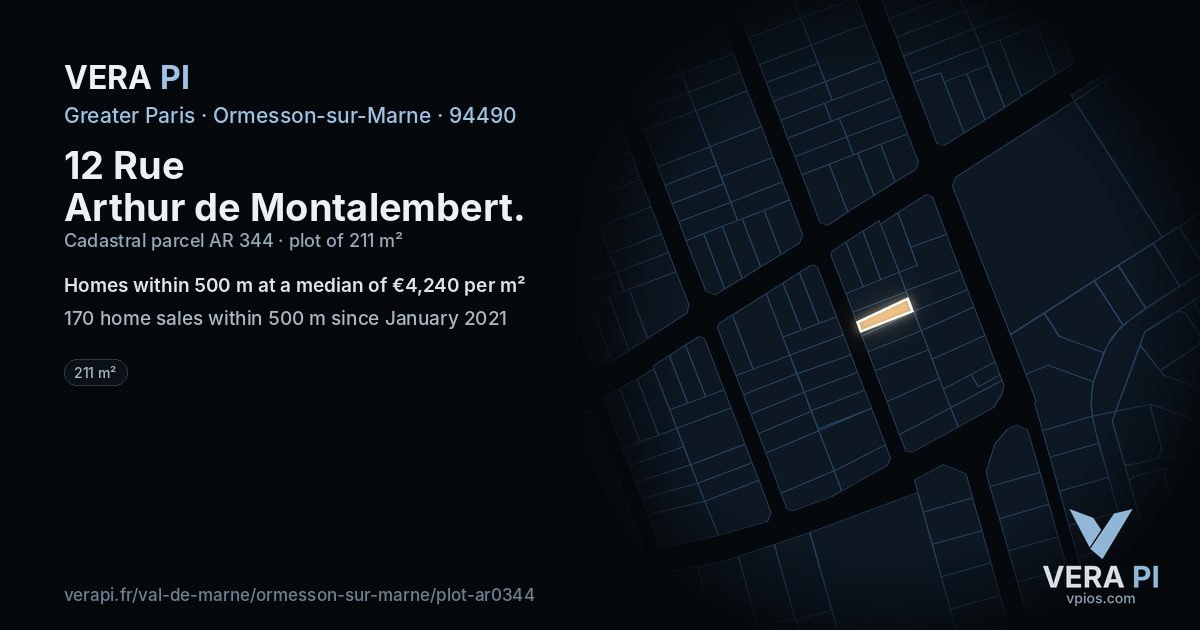 12 Rue Arthur de Montalembert, Ormesson-sur-Marne at night – the plot lit, the parcels around coloured by the prices near them