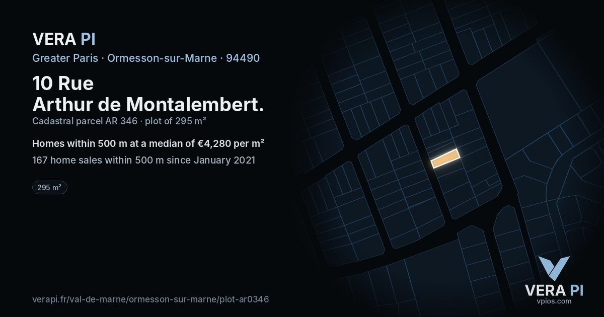 10 Rue Arthur de Montalembert, Ormesson-sur-Marne at night – the plot lit, the parcels around coloured by the prices near them