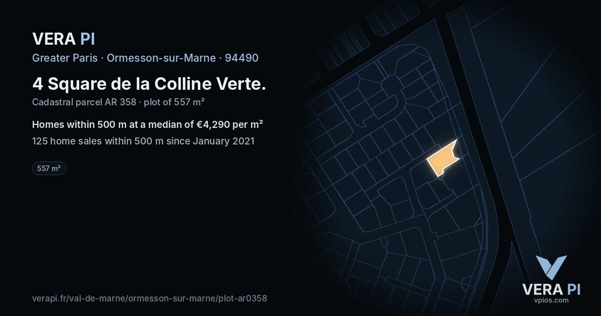 4 Square de la Colline Verte, Ormesson-sur-Marne at night – the plot lit, the parcels around coloured by the prices near them
