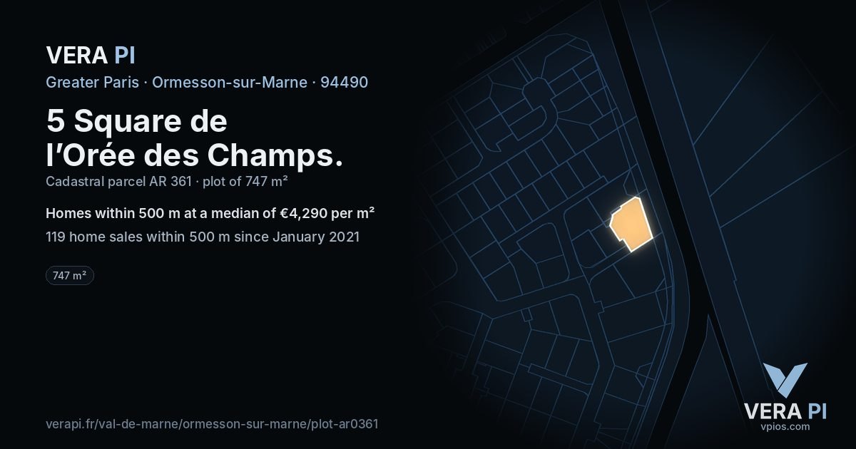 5 Square de l’Orée des Champs, Ormesson-sur-Marne at night – the plot lit, the parcels around coloured by the prices near them