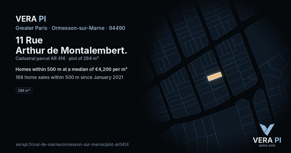 11 Rue Arthur de Montalembert, Ormesson-sur-Marne at night – the plot lit, the parcels around coloured by the prices near them