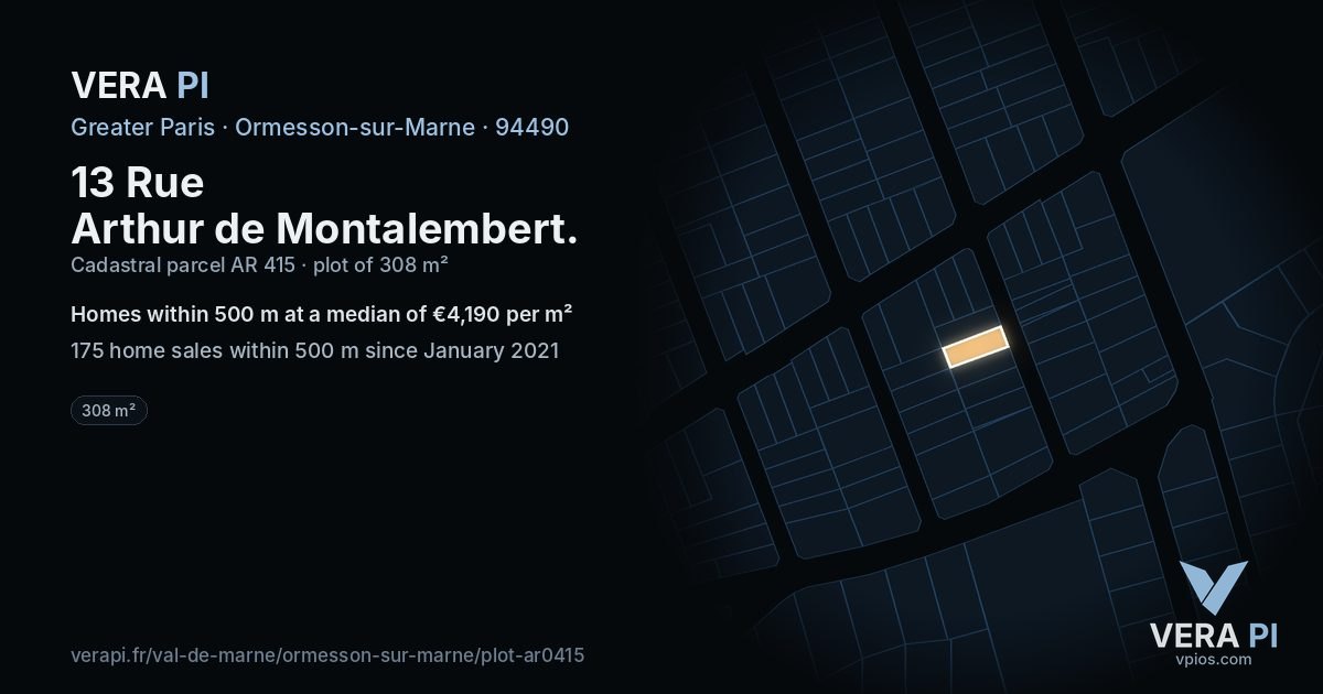 13 Rue Arthur de Montalembert, Ormesson-sur-Marne at night – the plot lit, the parcels around coloured by the prices near them