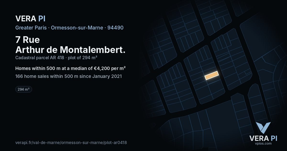 7 Rue Arthur de Montalembert, Ormesson-sur-Marne at night – the plot lit, the parcels around coloured by the prices near them