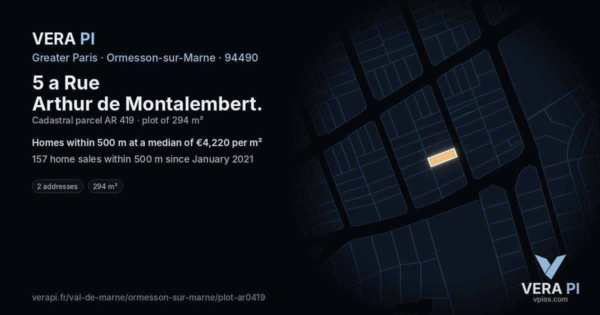 5 a Rue Arthur de Montalembert, Ormesson-sur-Marne at night – the plot lit, the parcels around coloured by the prices near them