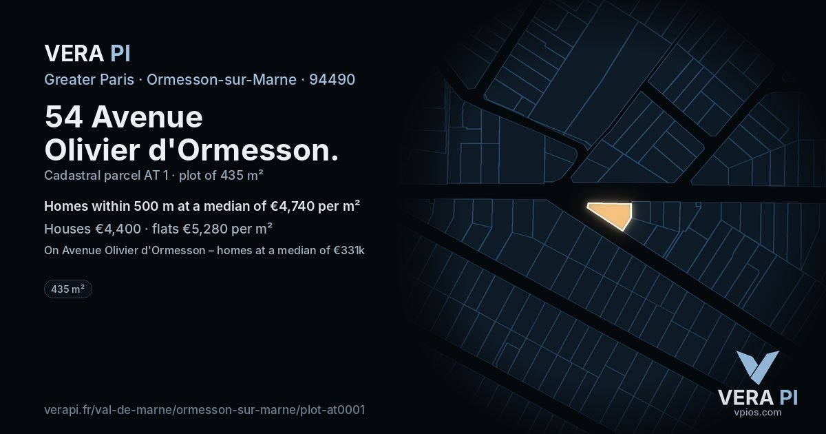 54 Avenue Olivier d'Ormesson, Ormesson-sur-Marne at night – the plot lit, the parcels around coloured by the prices near them