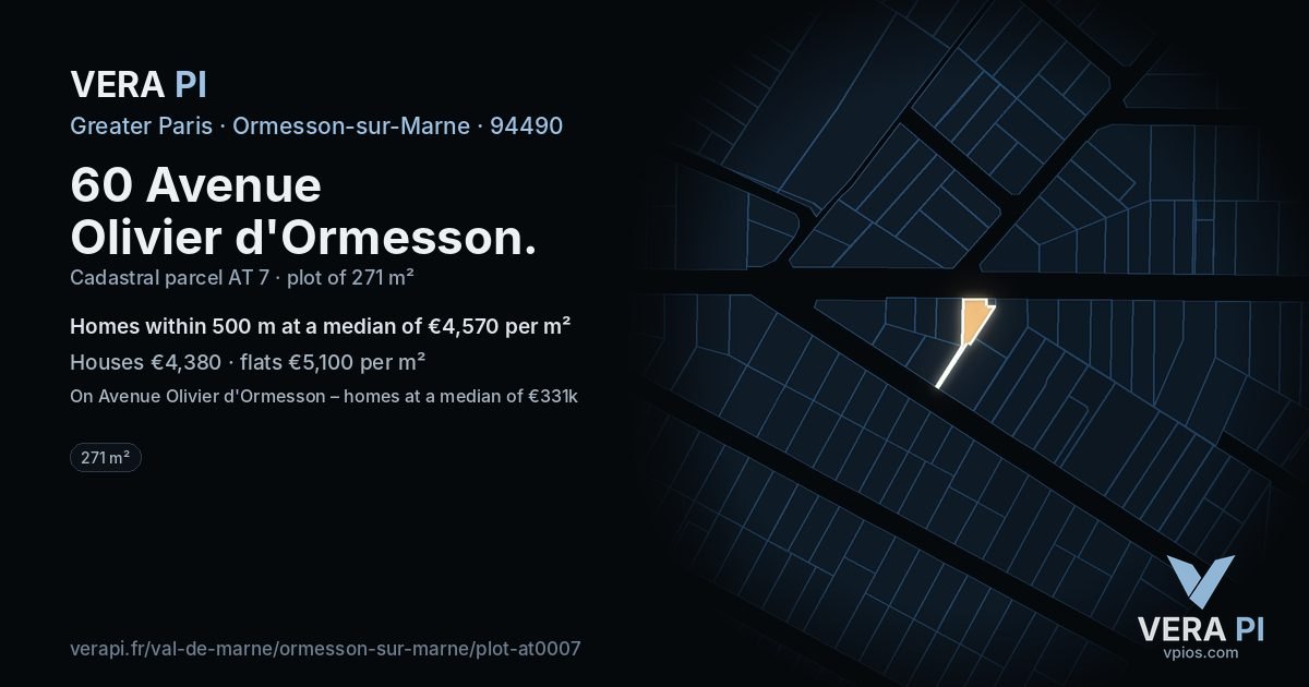 60 Avenue Olivier d'Ormesson, Ormesson-sur-Marne at night – the plot lit, the parcels around coloured by the prices near them