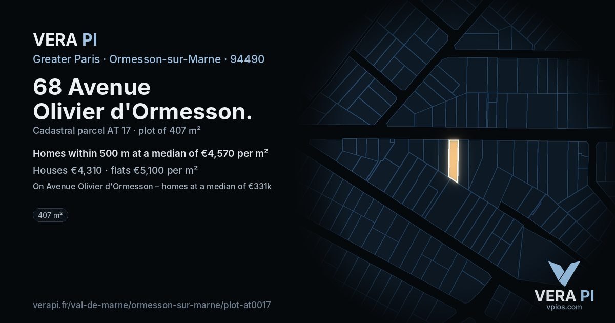 68 Avenue Olivier d'Ormesson, Ormesson-sur-Marne at night – the plot lit, the parcels around coloured by the prices near them
