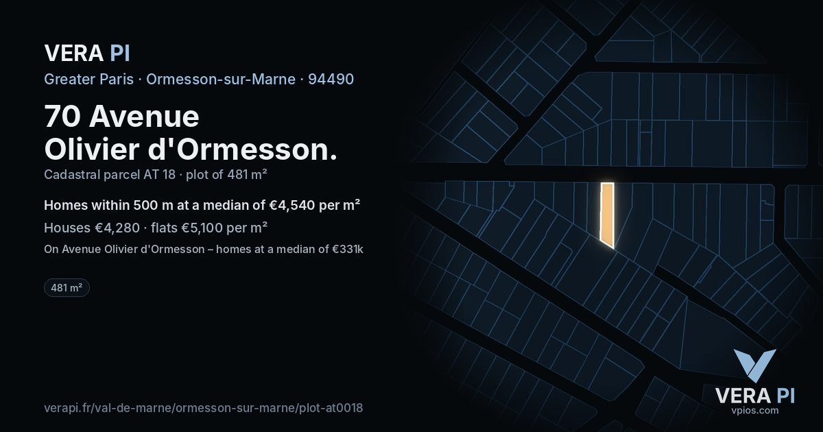 70 Avenue Olivier d'Ormesson, Ormesson-sur-Marne at night – the plot lit, the parcels around coloured by the prices near them