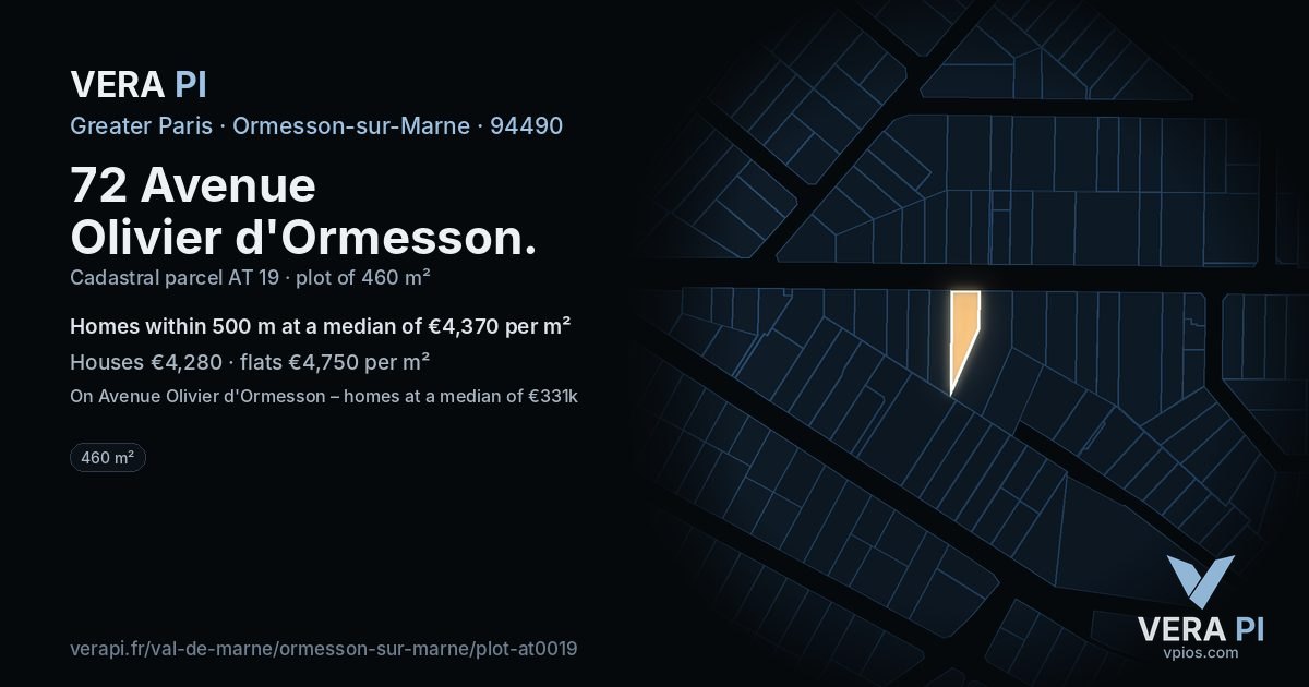 72 Avenue Olivier d'Ormesson, Ormesson-sur-Marne at night – the plot lit, the parcels around coloured by the prices near them