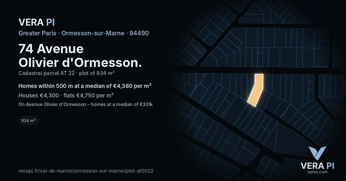 74 Avenue Olivier d'Ormesson, Ormesson-sur-Marne at night – the plot lit, the parcels around coloured by the prices near them