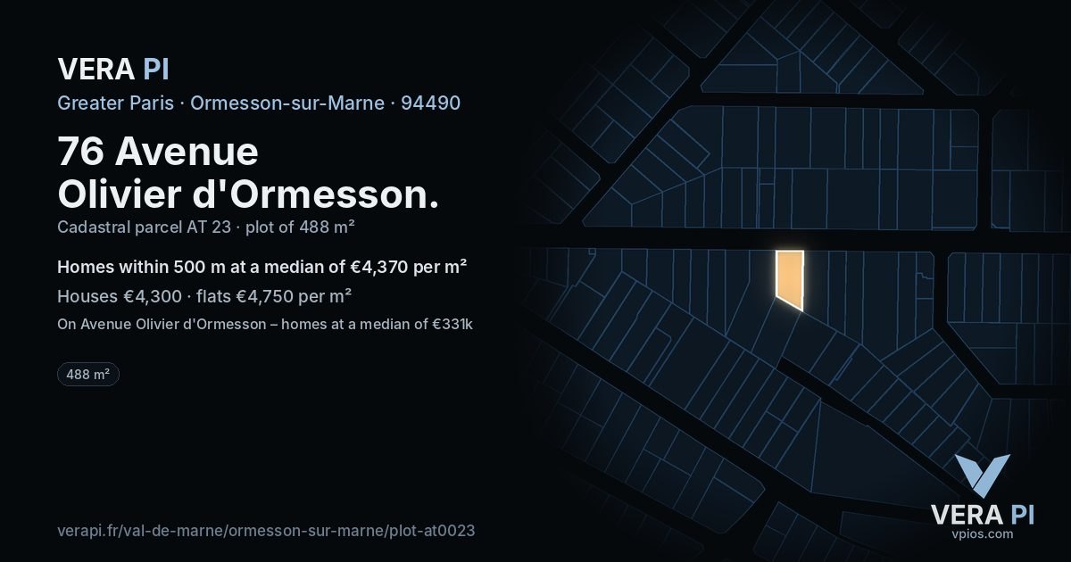 76 Avenue Olivier d'Ormesson, Ormesson-sur-Marne at night – the plot lit, the parcels around coloured by the prices near them
