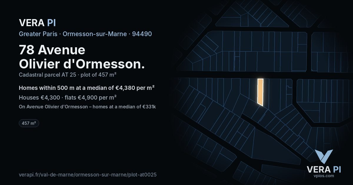 78 Avenue Olivier d'Ormesson, Ormesson-sur-Marne at night – the plot lit, the parcels around coloured by the prices near them