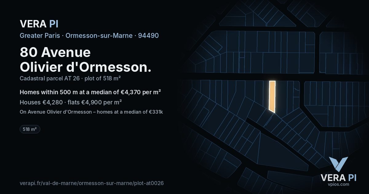 80 Avenue Olivier d'Ormesson, Ormesson-sur-Marne at night – the plot lit, the parcels around coloured by the prices near them