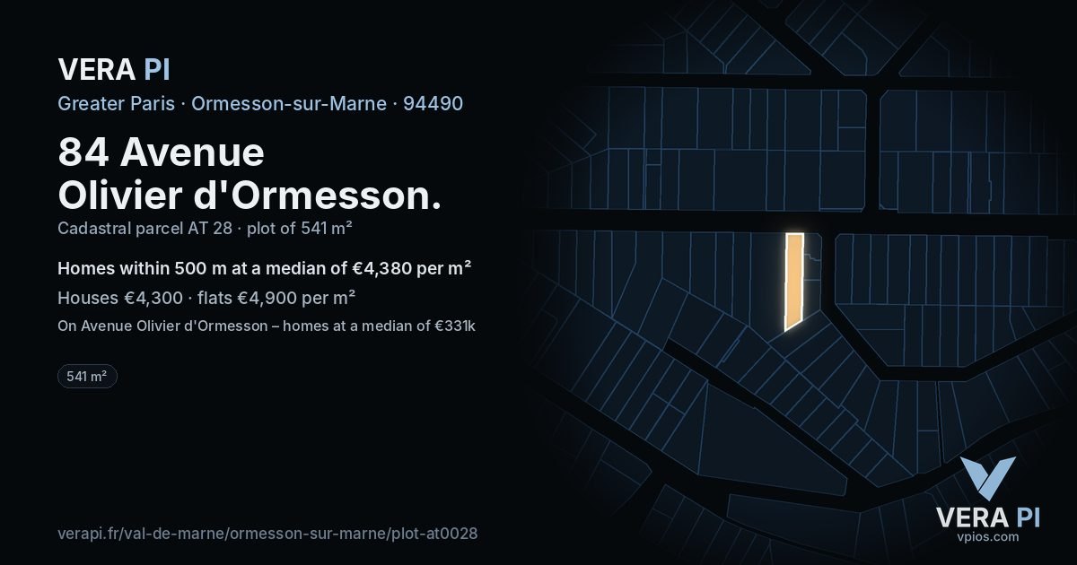 84 Avenue Olivier d'Ormesson, Ormesson-sur-Marne at night – the plot lit, the parcels around coloured by the prices near them