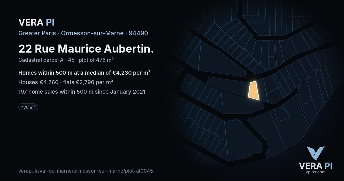 22 Rue Maurice Aubertin, Ormesson-sur-Marne at night – the plot lit, the parcels around coloured by the prices near them