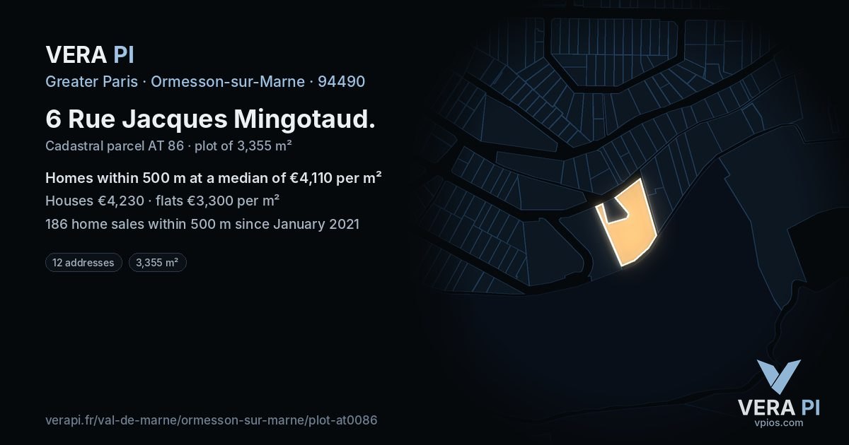 6 Rue Jacques Mingotaud, Ormesson-sur-Marne at night – the plot lit, the parcels around coloured by the prices near them