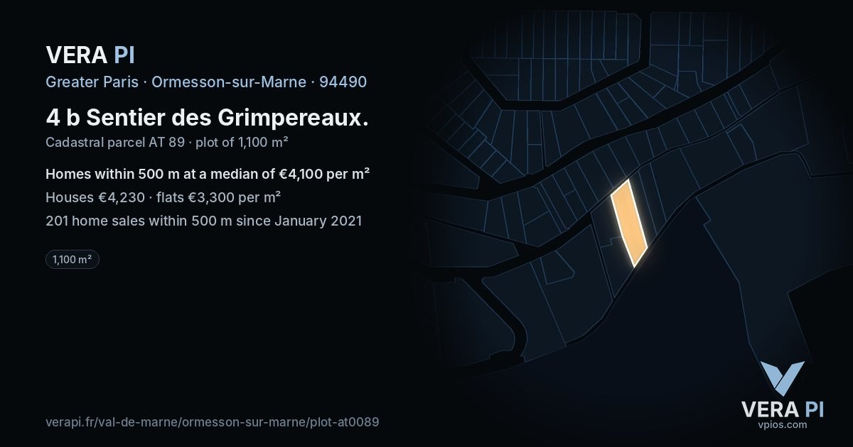 4 b Sentier des Grimpereaux, Ormesson-sur-Marne at night – the plot lit, the parcels around coloured by the prices near them