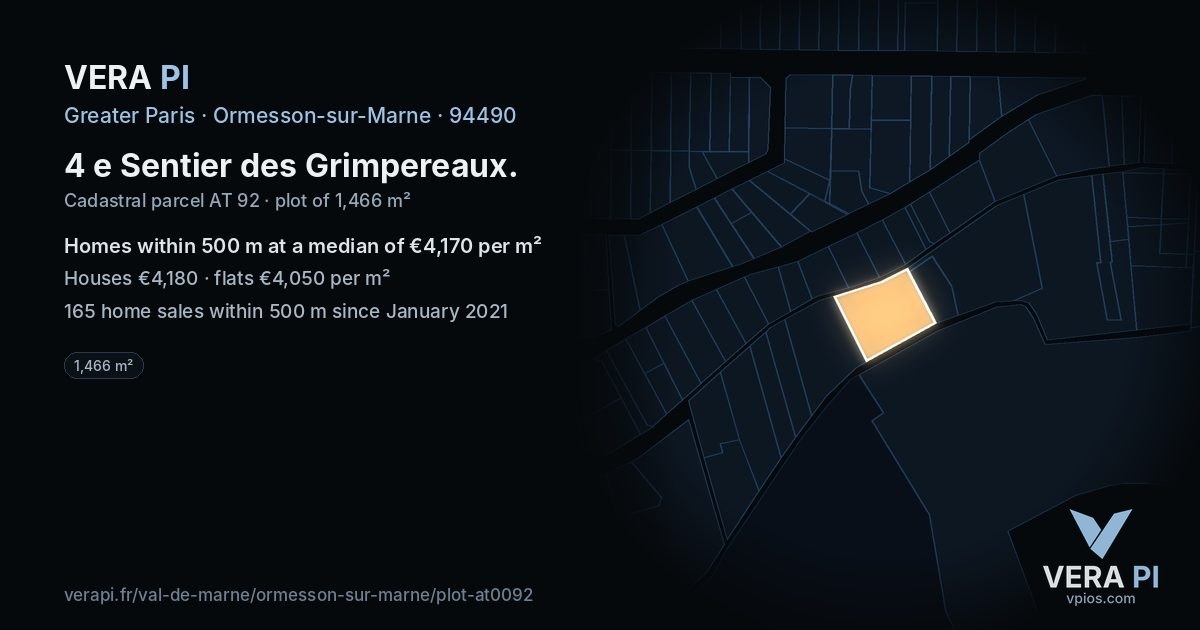 4 e Sentier des Grimpereaux, Ormesson-sur-Marne at night – the plot lit, the parcels around coloured by the prices near them