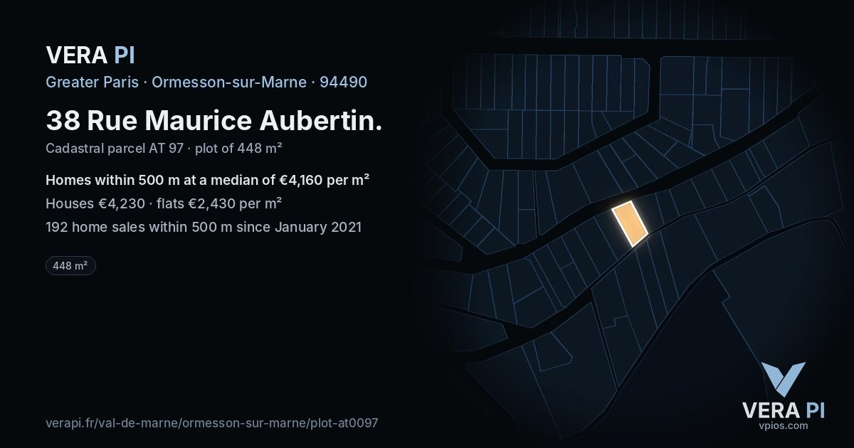 38 Rue Maurice Aubertin, Ormesson-sur-Marne at night – the plot lit, the parcels around coloured by the prices near them