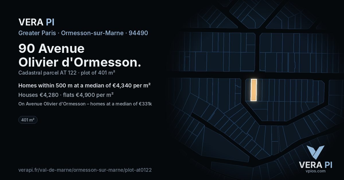 90 Avenue Olivier d'Ormesson, Ormesson-sur-Marne at night – the plot lit, the parcels around coloured by the prices near them
