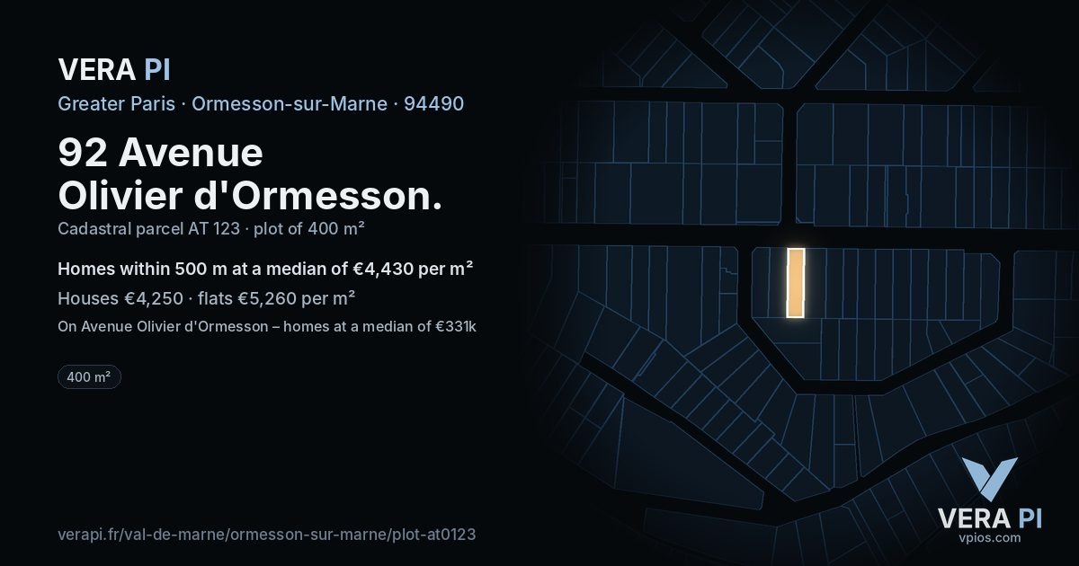 92 Avenue Olivier d'Ormesson, Ormesson-sur-Marne at night – the plot lit, the parcels around coloured by the prices near them