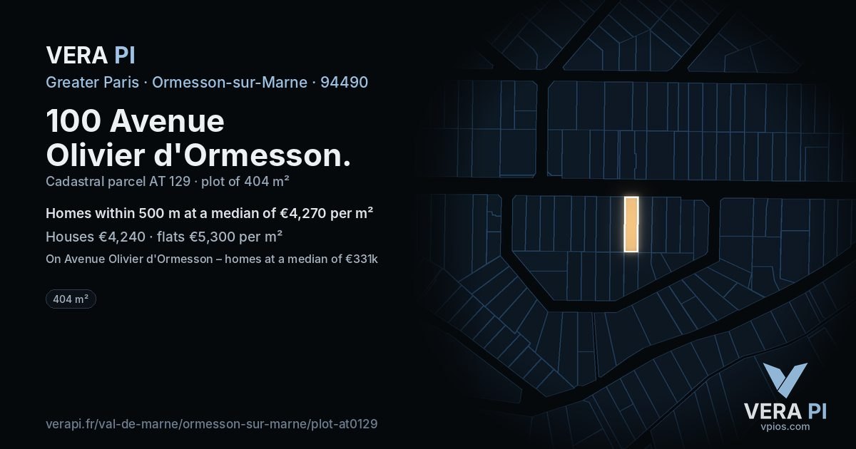 100 Avenue Olivier d'Ormesson, Ormesson-sur-Marne at night – the plot lit, the parcels around coloured by the prices near them