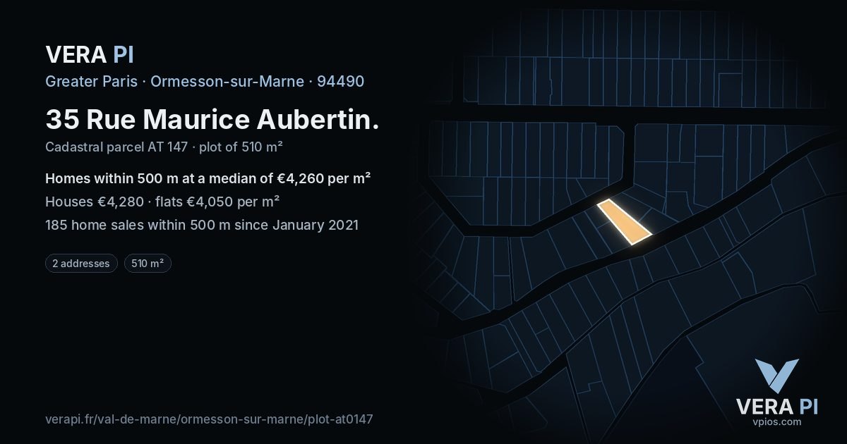 35 Rue Maurice Aubertin, Ormesson-sur-Marne at night – the plot lit, the parcels around coloured by the prices near them