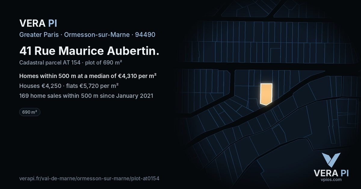 41 Rue Maurice Aubertin, Ormesson-sur-Marne at night – the plot lit, the parcels around coloured by the prices near them