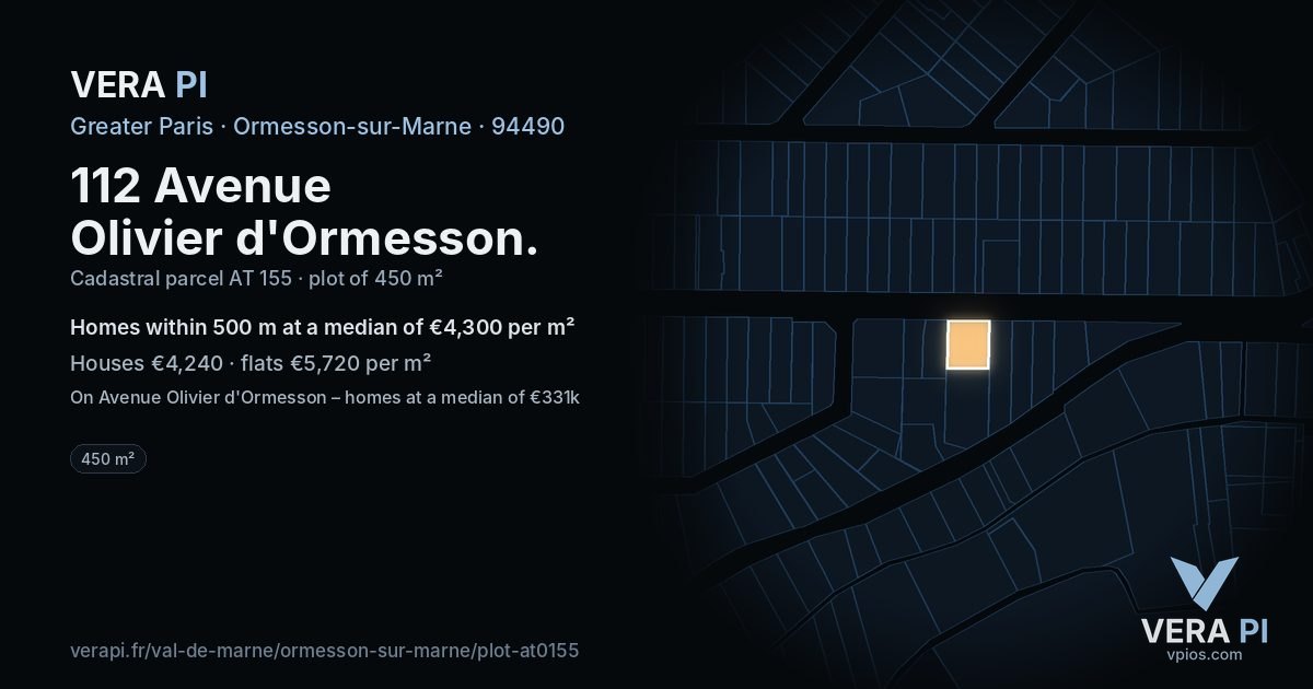 112 Avenue Olivier d'Ormesson, Ormesson-sur-Marne at night – the plot lit, the parcels around coloured by the prices near them