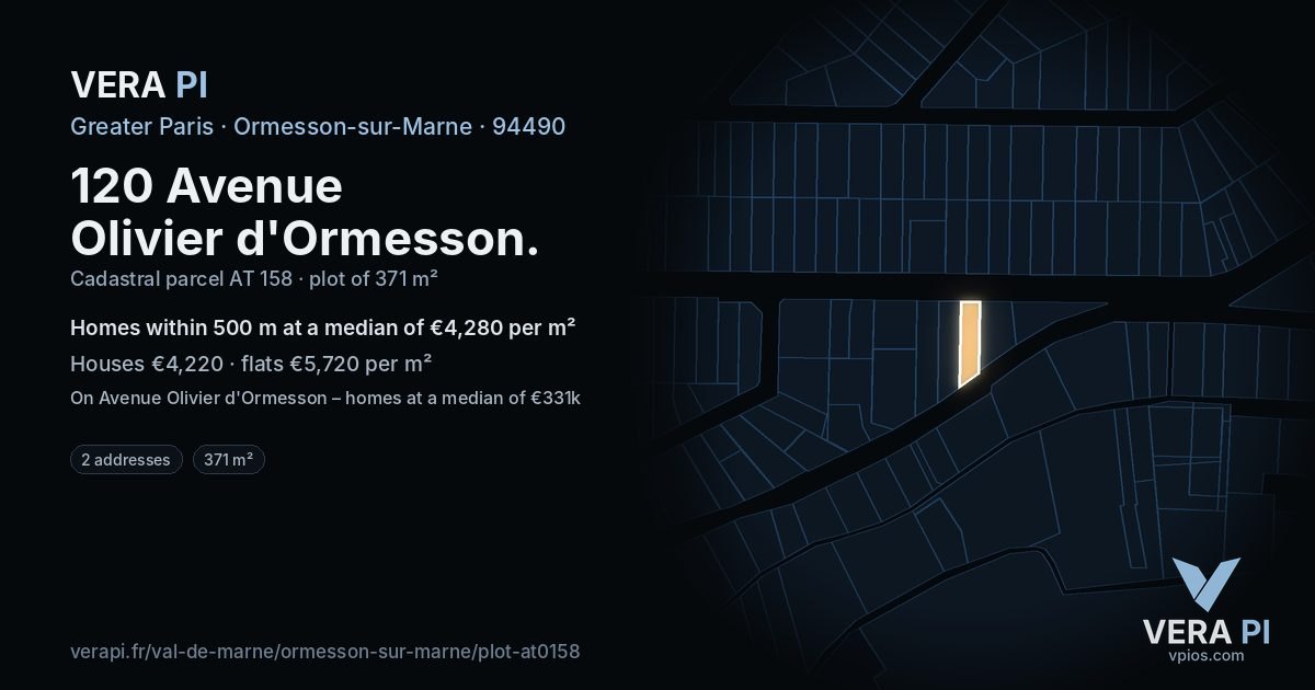 120 Avenue Olivier d'Ormesson, Ormesson-sur-Marne at night – the plot lit, the parcels around coloured by the prices near them