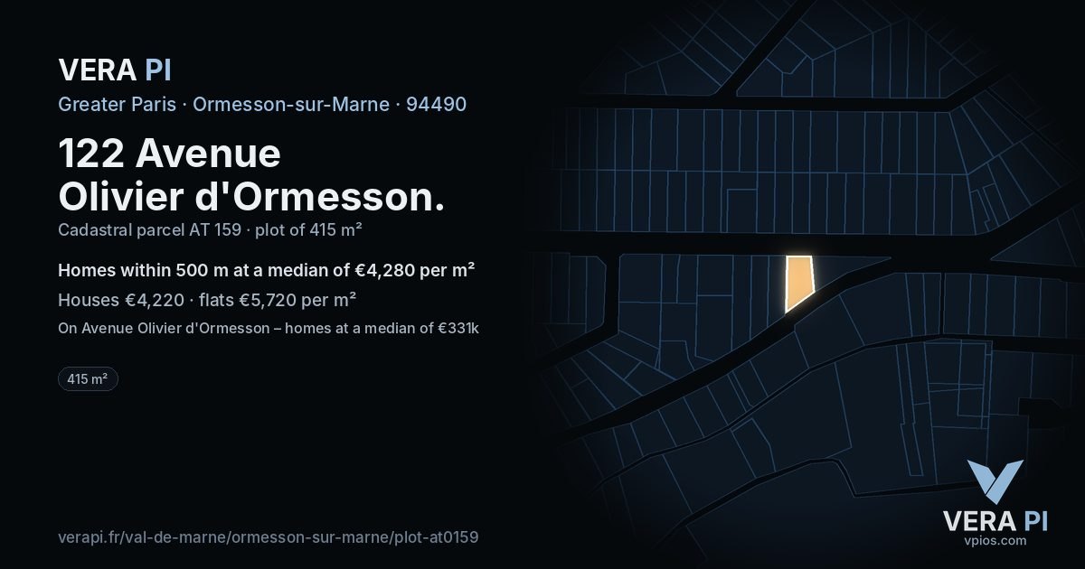 122 Avenue Olivier d'Ormesson, Ormesson-sur-Marne at night – the plot lit, the parcels around coloured by the prices near them