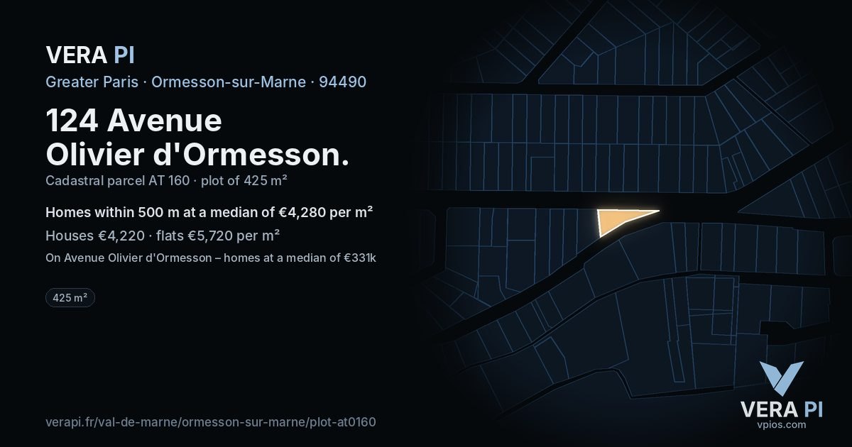 124 Avenue Olivier d'Ormesson, Ormesson-sur-Marne at night – the plot lit, the parcels around coloured by the prices near them