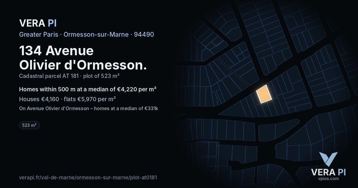 134 Avenue Olivier d'Ormesson, Ormesson-sur-Marne at night – the plot lit, the parcels around coloured by the prices near them