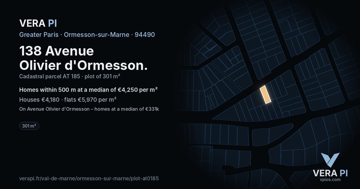 138 Avenue Olivier d'Ormesson, Ormesson-sur-Marne at night – the plot lit, the parcels around coloured by the prices near them
