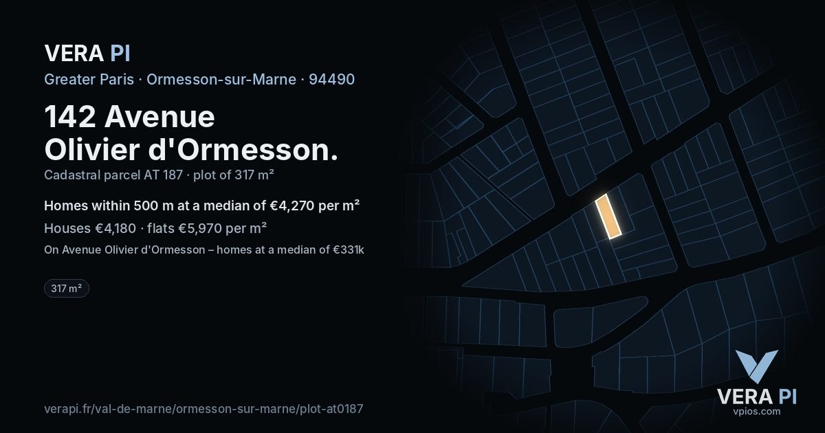 142 Avenue Olivier d'Ormesson, Ormesson-sur-Marne at night – the plot lit, the parcels around coloured by the prices near them