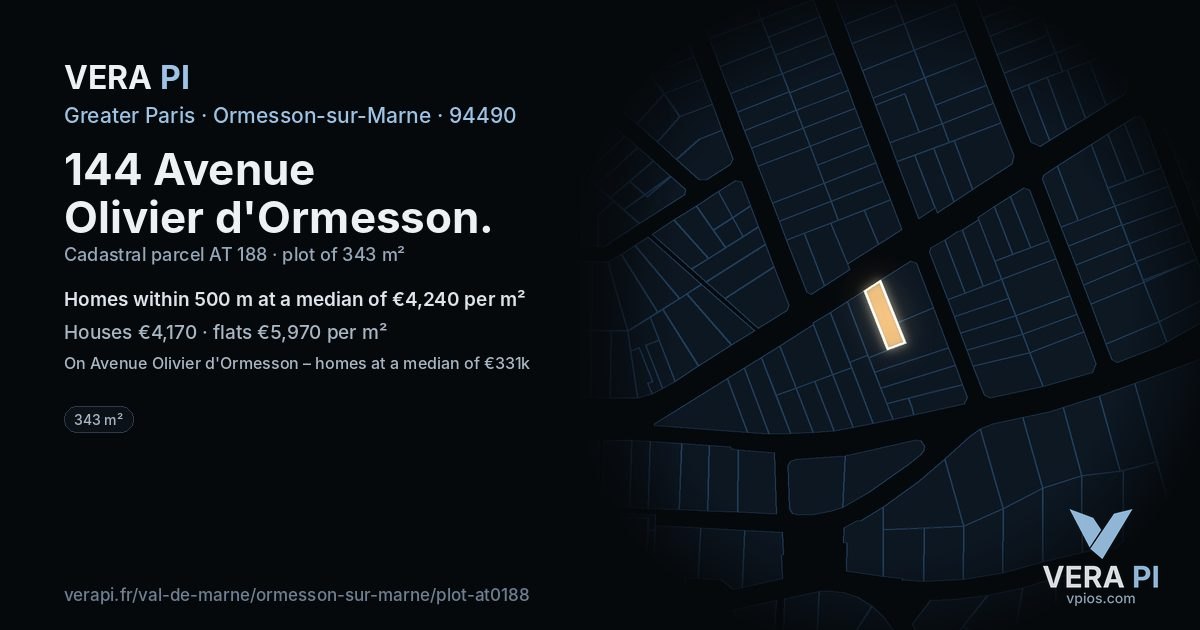 144 Avenue Olivier d'Ormesson, Ormesson-sur-Marne at night – the plot lit, the parcels around coloured by the prices near them