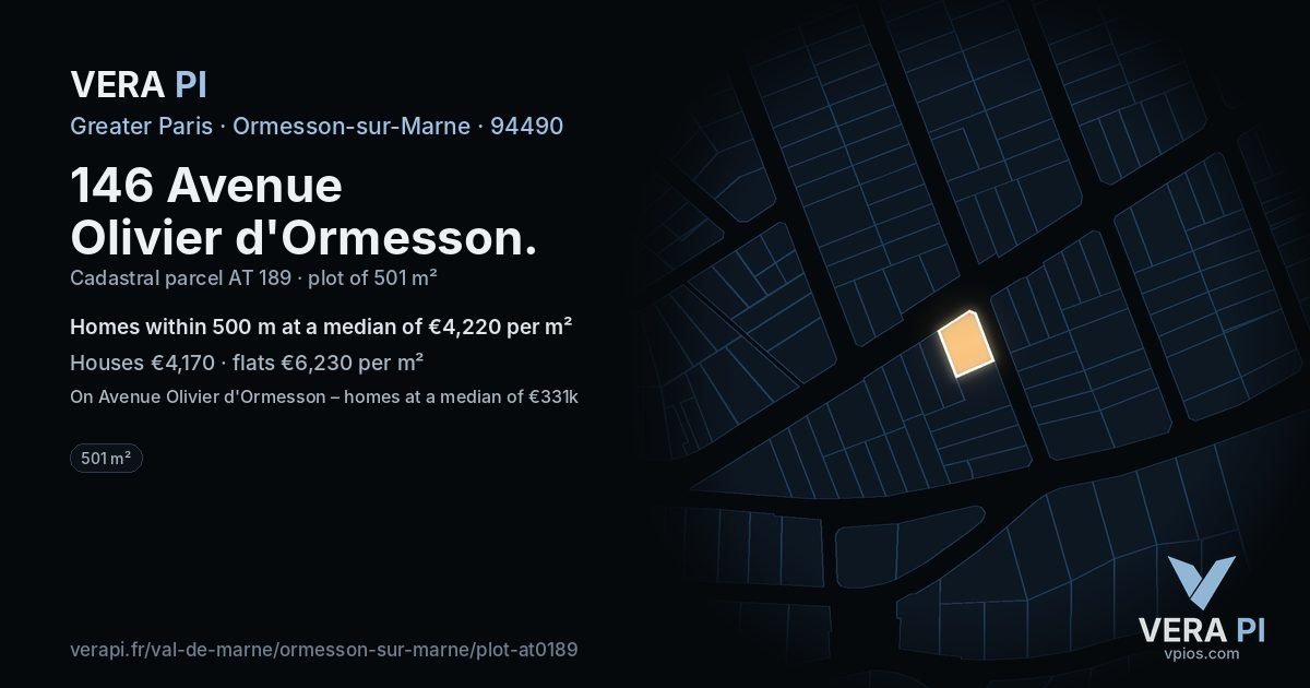146 Avenue Olivier d'Ormesson, Ormesson-sur-Marne at night – the plot lit, the parcels around coloured by the prices near them