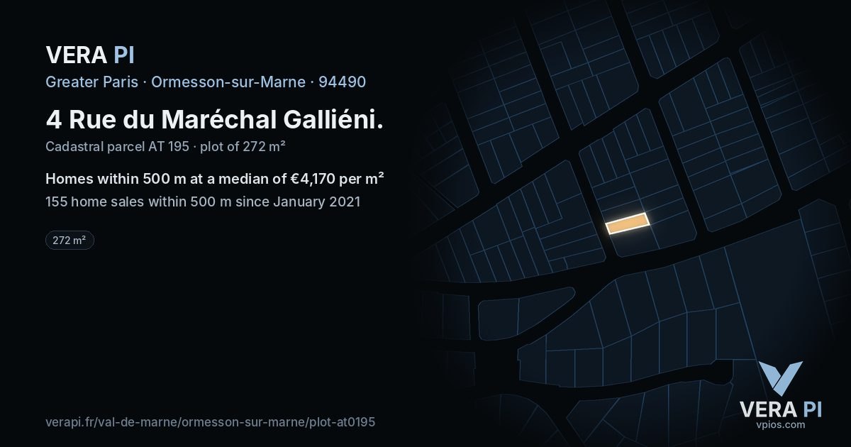 4 Rue du Maréchal Galliéni, Ormesson-sur-Marne at night – the plot lit, the parcels around coloured by the prices near them