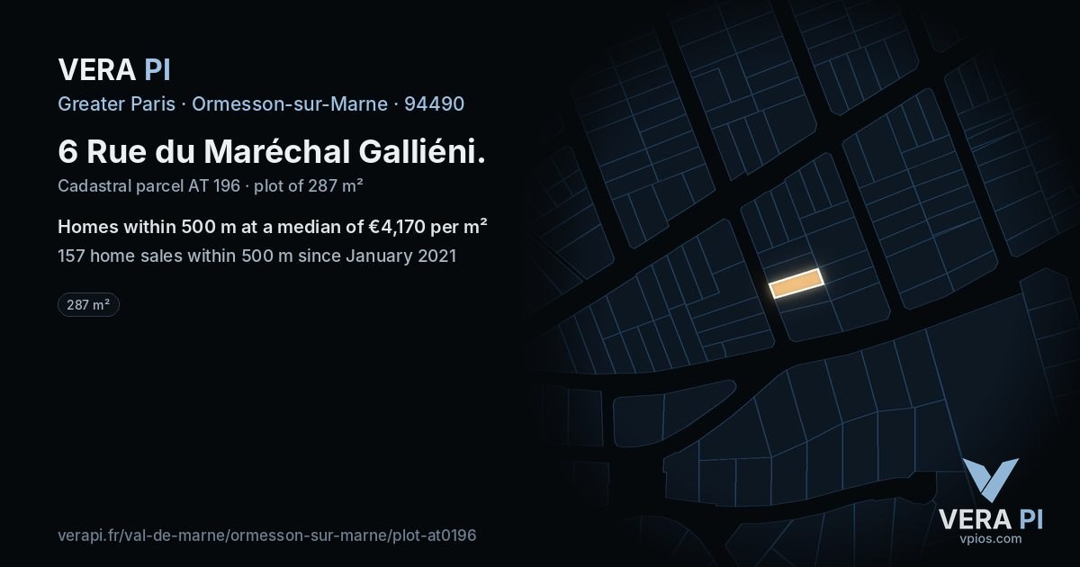 6 Rue du Maréchal Galliéni, Ormesson-sur-Marne at night – the plot lit, the parcels around coloured by the prices near them