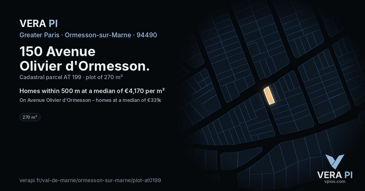 150 Avenue Olivier d'Ormesson, Ormesson-sur-Marne at night – the plot lit, the parcels around coloured by the prices near them