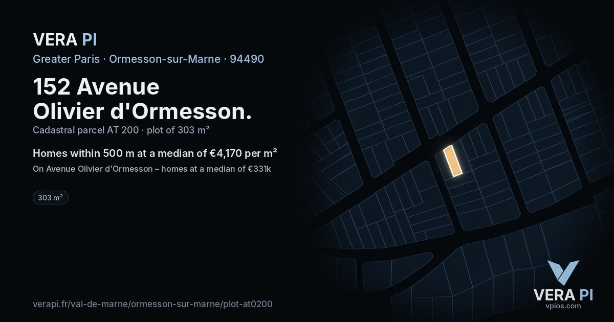 152 Avenue Olivier d'Ormesson, Ormesson-sur-Marne at night – the plot lit, the parcels around coloured by the prices near them