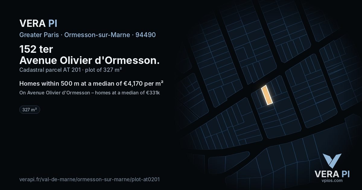 152 ter Avenue Olivier d'Ormesson, Ormesson-sur-Marne at night – the plot lit, the parcels around coloured by the prices near them