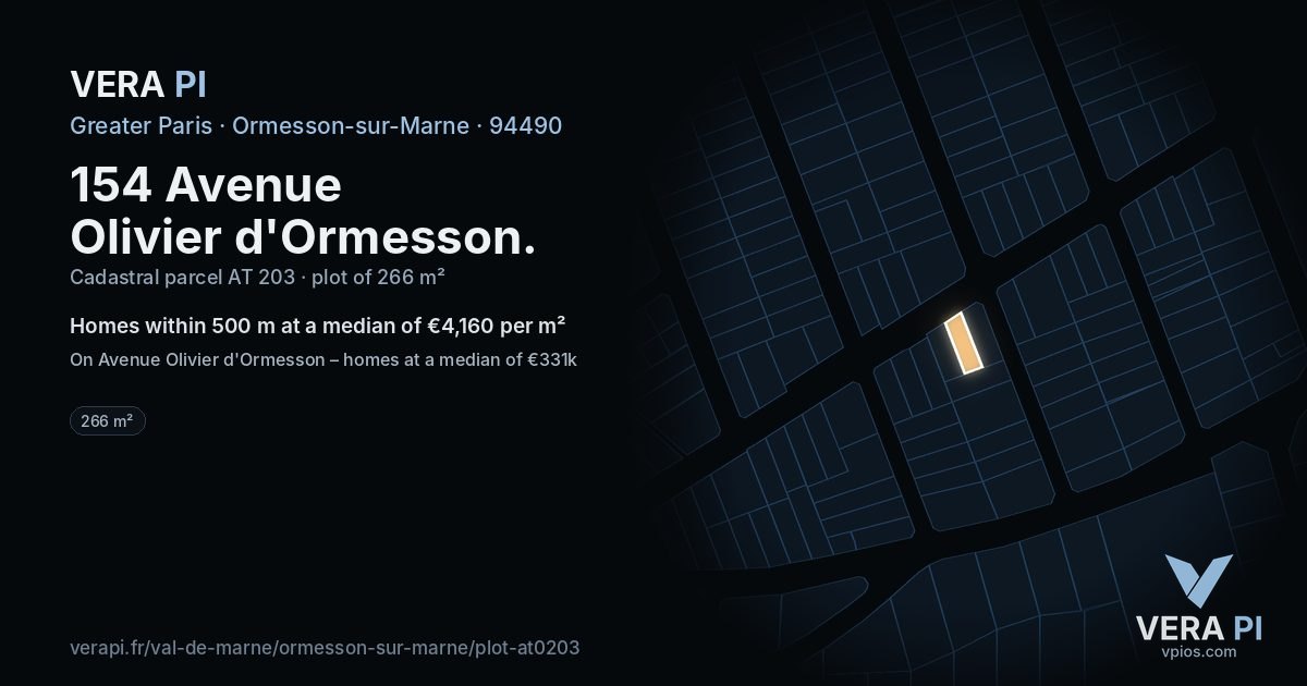 154 Avenue Olivier d'Ormesson, Ormesson-sur-Marne at night – the plot lit, the parcels around coloured by the prices near them