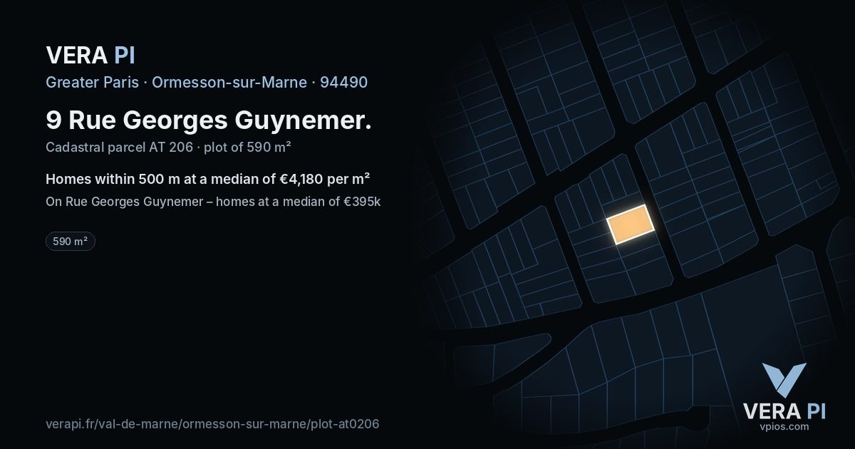 9 Rue Georges Guynemer, Ormesson-sur-Marne at night – the plot lit, the parcels around coloured by the prices near them