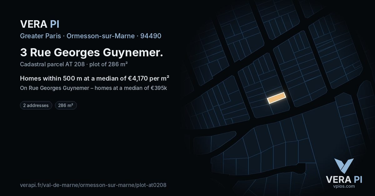 3 Rue Georges Guynemer, Ormesson-sur-Marne at night – the plot lit, the parcels around coloured by the prices near them