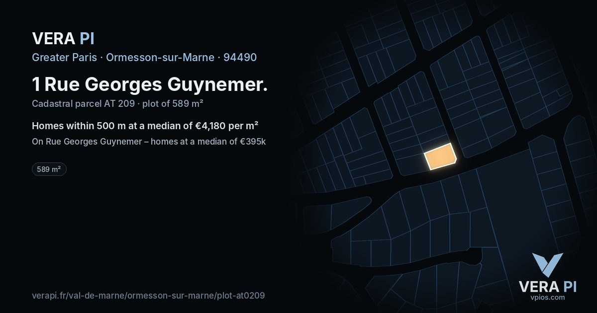1 Rue Georges Guynemer, Ormesson-sur-Marne at night – the plot lit, the parcels around coloured by the prices near them