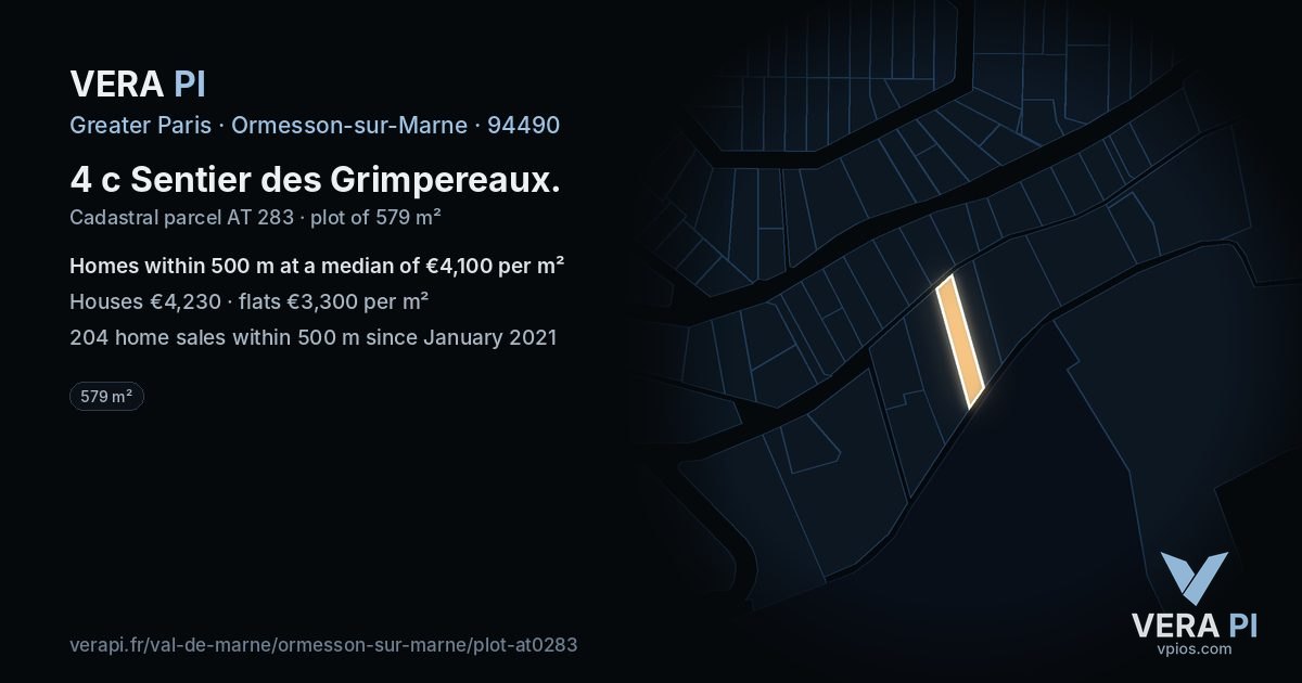 4 c Sentier des Grimpereaux, Ormesson-sur-Marne at night – the plot lit, the parcels around coloured by the prices near them