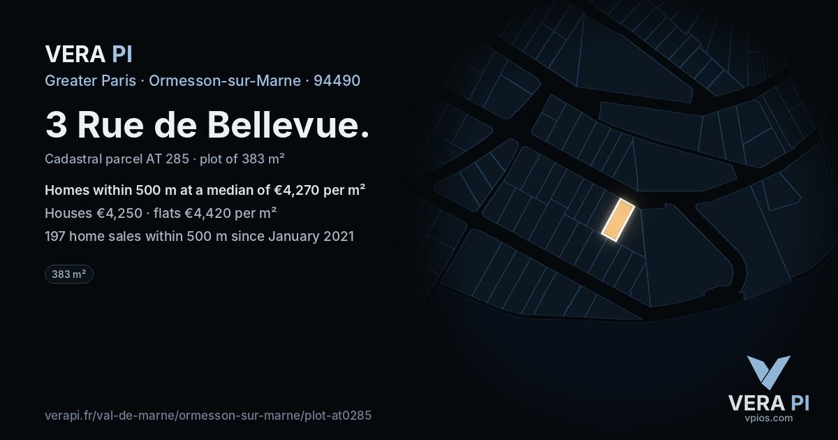 3 Rue de Bellevue, Ormesson-sur-Marne at night – the plot lit, the parcels around coloured by the prices near them