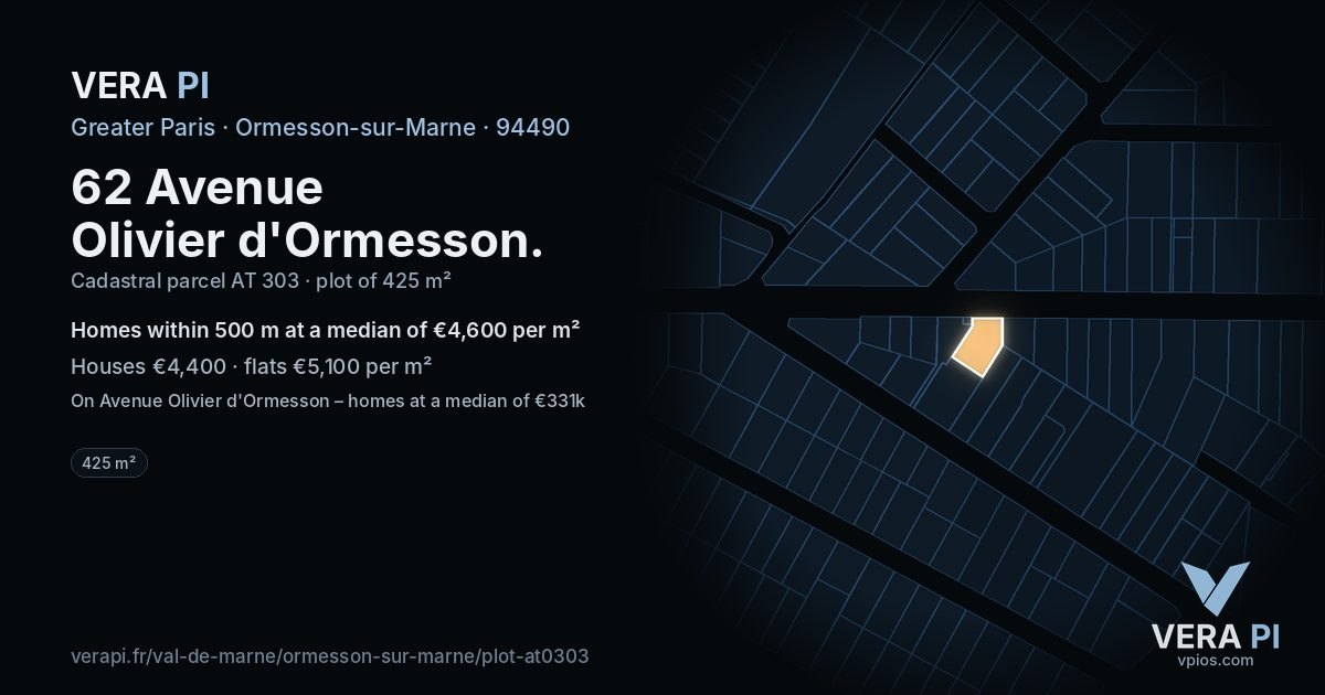 62 Avenue Olivier d'Ormesson, Ormesson-sur-Marne at night – the plot lit, the parcels around coloured by the prices near them